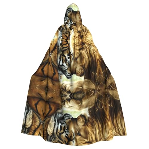 ZHAOUR Unisex Erwachsene Halloween Kapuzenumhang - Weißer Tiger und Löwe (1) Volldruck Cosplay Kostüm Umhang - Bequem und Langlebig Robe von ZHAOUR