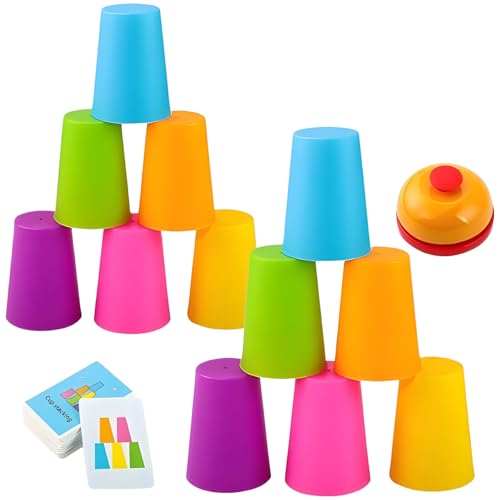 ZHAOZHI 12PCS Sport Spiel, Lustiges Sport Stapelbecher Speeds Stacking Becher Mit 1 Glocke & 54 Fragekarten, Interaktive Stapelspiel Handgeschwindigkeits Trainings Spielzeug von ZHAOZHI
