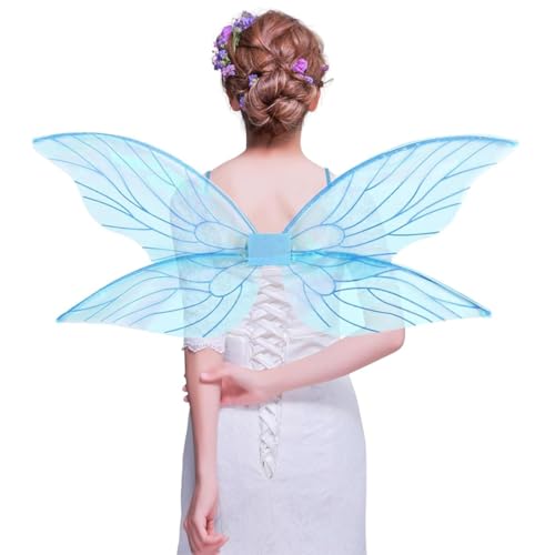ZHER-LU Feenflügel-Kostüm für Damen, Schmetterlings-Feenflügel, Schmetterlingsflügel, Prinzessin, Engel, Elfe, Verkleidung, Zubehör für Halloween-Party (Blau) von ZHER-LU