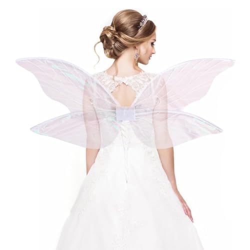 ZHER-LU Feenflügel-Kostüm für Damen, Schmetterlings-Feenflügel, Schmetterlingsflügel, Prinzessin, Engel, Elfe, Verkleidung, Zubehör für Halloween-Party (Weiß) von ZHER-LU