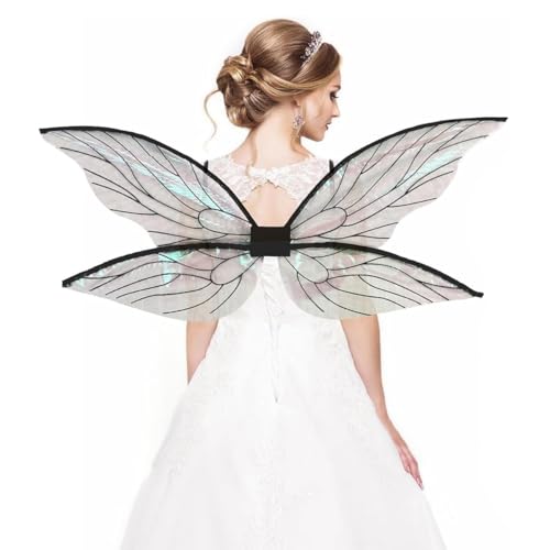 ZHER-LU Feenflügel-Kostüm für Damen, Schmetterlings-Feenflügel, Schmetterlingsflügel, Prinzessin, Engel, Elfe, Verkleidung, Zubehör für Halloween-Party (Schwarz) von ZHER-LU