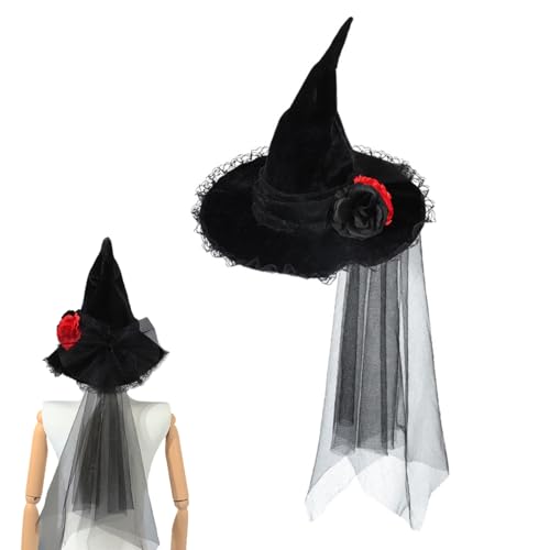 ZHER-LU Halloween-Hexenhut mit Schleier, spitzer Hut, breite Krempe, Samt, Gothic-Königin, Kopfbedeckung, Accessoire für Maskerade, Cosplay ZHER-LU Halloween-Hexenhut mit Schleier, spitzer Hut, breite Krempe, Samt, Gothic-Königin, Kopfbedeckung, Accessoire für Maskerade, Cosplay von ZHER-LU