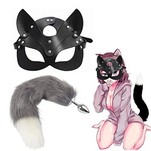 ZHER-LU Katzenmaske Leder Halbgesichtsmaske Fuchsschwanz Clip Cosplay Kostüm Zubehör für Halloween Maskerade Geburtstag Party Cosplay, Schwarz ZHER-LU Katzenmaske Leder Halbgesichtsmaske Fuchsschwanz Clip Cosplay Kostüm Zubehör für Halloween Maskerade Geburtstag Party Cosplay, Schwarz von ZHER-LU