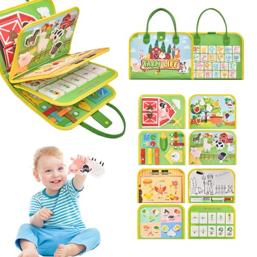 ZHERIKAH Busy Board ab 1 Jahr, Kinder Sensorik Lernspielzeug, Motorikbrett für Reise, Activity Board Quiet Book mit 8 Seiten, Geschenk Spielzeug ab 1 2 3 4 Jahre Mädchen Junge von ZHERIKAH
