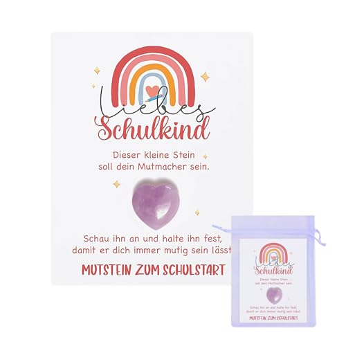 ZHERIKAH Glückssteine für Kinder, Lila Mutstein für Kinder Einschulung, Glücksbringer Mutmacher Schulanfang Geschenke zur Einschulung Set Mit Grußkarte & Stoffbeutel Klein, Leicht zu Tragen von ZHERIKAH