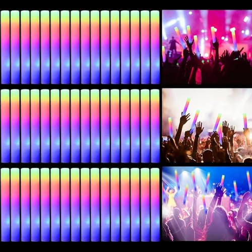 LED-Schaumstoff-Leuchtstäbe, leuchtet im Dunkeln, Partyzubehör mit 3 Modi, buntes Blinken, Neon-Partyzubehör für leuchtende Partys, Geburtstage, Hochzeiten, Karneval, Konzerte, 42 Stück von ZHFEIIRU