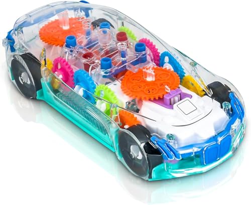 ZHFUYS Light Up Transparentes Auto Spielzeug für Kinder, Sensorisches Spielzeug für Kinder, Spielzeugauto mit bunten beweglichen Zahnrädern, lustiges Lernspielzeug für Kleinkinder, Geburtstagsgeschenk von ZHFUYS
