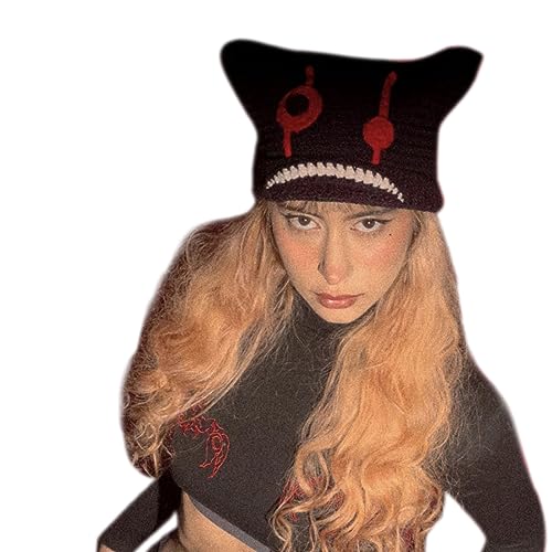 Mädchen Y2k Themen Party Gestrickt Verdicken Teufel Katze Ohr Foto Requisite Ohrhut von ZHGFXIN
