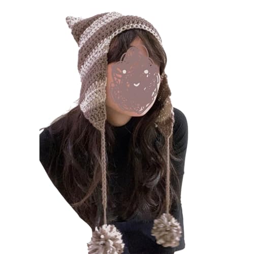 ZHGFXIN Mädchen Cartoon Kätzchen Ohr Gestreift Strick Y2k Party Foto Requisiten Heiße Mädchen Süßes Schlampiges Strick Katze Ohr Mütze Häkel von ZHGFXIN