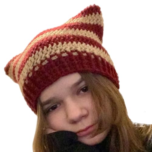 ZHGFXIN Mädchen Cartoon Kätzchen Ohr Gestreift Strick Y2k Party Foto Requisiten Heiße Mädchen Süßes Schlampiges Strick Katze Ohr Mütze Häkel von ZHGFXIN