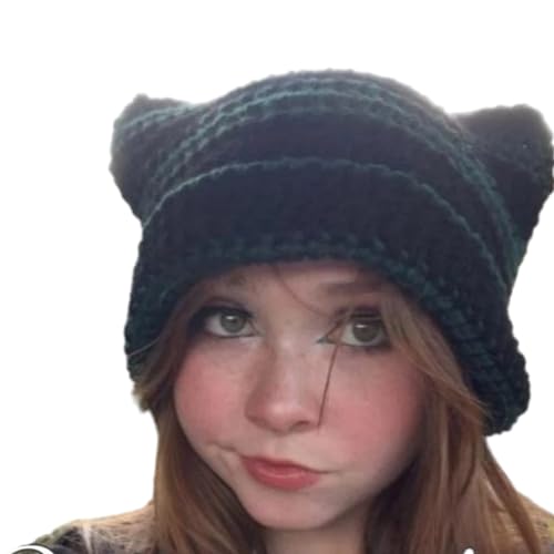 ZHGFXIN Mädchen Cartoon Kätzchen Ohr Gestreift Strick Y2k Party Foto Requisiten Heiße Mädchen Süßes Schlampiges Strick Katze Ohr Mütze Häkel von ZHGFXIN