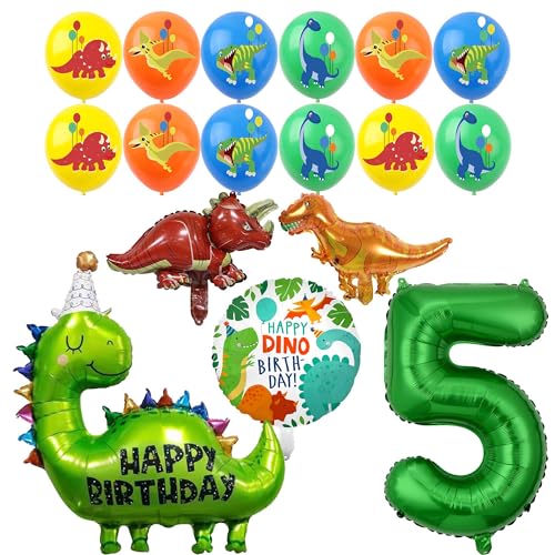 Dinosaurier Folienballons 5, Dino Geburtstag Dekor, Kindergeburtstag Dekoration 5 Jahr Jungen Dinosaurier Luftballons Zahlenballon 5 Latexballons Helium Dschungel Folienballon Partyzubehör von ZHGIUWER