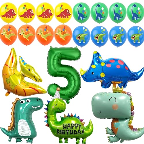 Dinosaurier Ballon, Dino Geburtstag Dekor, Kindergeburtstag Dekoration 5 Jahr Jungen Dinosaurier Luftballons Zahlenballon 5 Latexballons Helium Dschungel Folienballon Happy Birthday Banner von ZHGIUWER