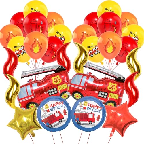 Feuerwehr Luftballons, Feuerwehrauto Ballon, Feuerwehr Geburtstag Deko, Feuerwehr Deko Kindergeburtstag,Feuerwehrmann Heliumballon für Party Geburtstag,Feuerwehr Kindergeburtstag für Junge von ZHGIUWER
