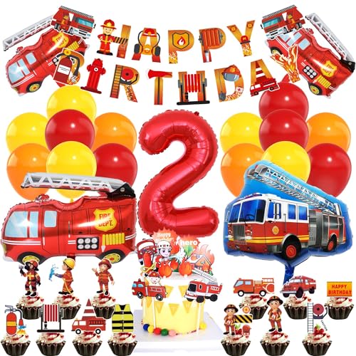 Feuerwehrmann Deko Geburtstag, Feuerwehrmann Luftballon, Feuerwehrmann Folienballon, Latexballon, Feuerwehrmann Deko Kindergeburtstag,für 2 Jahre Kinder Party Supplies von ZHGIUWER
