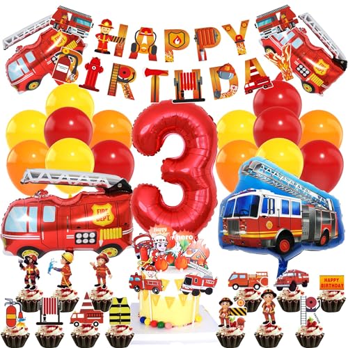 Feuerwehrmann Deko Geburtstag, Feuerwehrmann Luftballon, Feuerwehrmann Folienballon, Latexballon, Feuerwehrmann Deko Kindergeburtstag,für 3 Jahre Kinder Party Supplies von ZHGIUWER