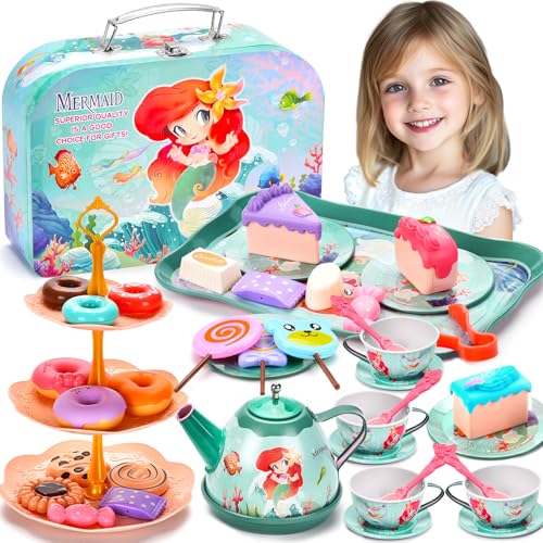 ZHHGOO 48 Pcs Teeservice Kinder,Meerjungfrau Spielzeug Tragekoffer,Tee Set Teeservice mit Dessert,Tea Party Set Kids,Teeservice Kinderküche für Kinder Mädchen 3 4 5 6 7 8 Jahren ZHHGOO 48 Pcs Teeservice Kinder,Meerjungfrau Spielzeug Tragekoffer,Tee Set Teeservice mit Dessert,Tea Party Set Kids,Teeservice Kinderküche für Kinder Mädchen 3 4 5 6 7 8 Jahren von ZHHGOO