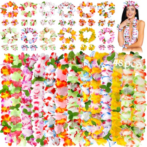 ZHHGOO 48 Stück Hawaii Necklace Flower Garlands, Elastischen Stirnbänder und Armbänder, Hawaiian Leis Set für Tropische Motto-Partys Dekorationen Strand Party Dekor ZHHGOO 48 Stück Hawaii Necklace Flower Garlands, Elastischen Stirnbänder und Armbänder, Hawaiian Leis Set für Tropische Motto-Partys Dekorationen Strand Party Dekor von ZHHGOO