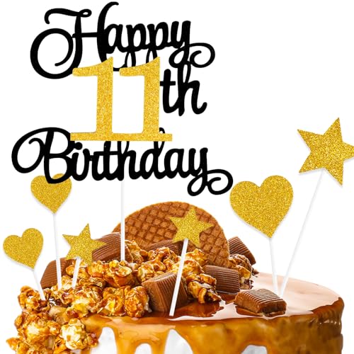 ZHIHUI Kuchendekoration, 7-teilig, personalisierbar, Happy 11 Years Birthday, Kuchendekoration für Jungen, Mädchen, Kinder, Happy Birthday-Schild für Kuchen, Glitzer-Cupcake-Topper zum 11. Geburtstag von ZHIHUI
