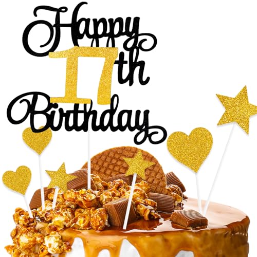 ZHIHUI Kuchendekoration, 7-teilig, personalisierbar, "Happy 17 Years Birthday", Tortenaufsätze für Jungen, Mädchen, Kinder, Happy Birthday-Schild für Kuchen, Glitzer-Cupcake-Topper zum 17. Geburtstag von ZHIHUI