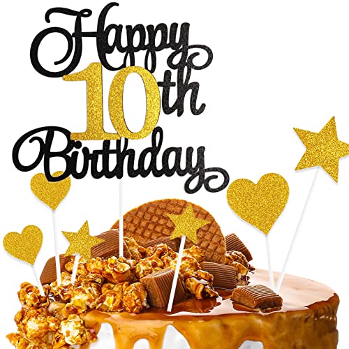 ZHIHUI Tortendeko 10 Geburtstag Schwarz&Golden Junge Mädchen, 7Stück 10.Kuchendeko Geburtstag, Happy 10 Birthday Deko Torte Kuchen Deko Cake Topper für 10 Geburstagstorte Deko Jungen Mädchen Mann Frau ZHIHUI Tortendeko 10 Geburtstag Schwarz&Golden Junge Mädchen, 7Stück 10.Kuchendeko Geburtstag, Happy 10 Birthday Deko Torte Kuchen Deko Cake Topper für 10 Geburstagstorte Deko Jungen Mädchen Mann Frau von ZHIHUI