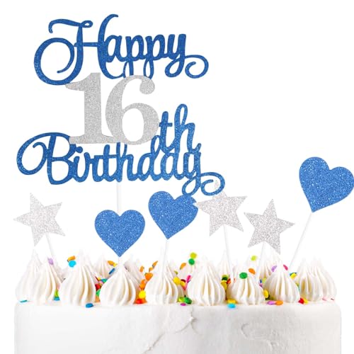 ZHIHUI Tortendeko 16 Geburtstag Blau&Silber Junge Mädchen, 7Stück 16.Kuchendeko Geburtstag, Happy 16 Birthday Deko Torte Kuchen Deko Cake Topper für 16 Geburstagstorte Deko Jungen Mädchen Mann Frau ZHIHUI Tortendeko 16 Geburtstag Blau&Silber Junge Mädchen, 7Stück 16.Kuchendeko Geburtstag, Happy 16 Birthday Deko Torte Kuchen Deko Cake Topper für 16 Geburstagstorte Deko Jungen Mädchen Mann Frau von ZHIHUI