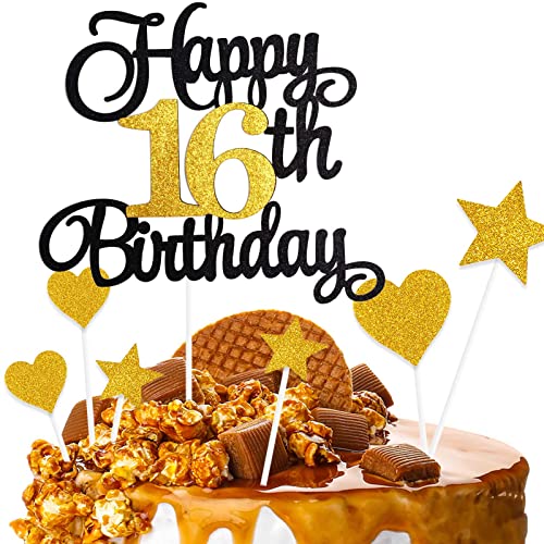 ZHIHUI Tortendeko 16 Geburtstag Schwarz&Golden Junge Mädchen, 7Stück 16.Kuchendeko Geburtstag, Happy 16 Birthday Deko Torte Kuchen Deko Cake Topper für 16 Geburstagstorte Deko Jungen Mädchen Mann Frau ZHIHUI Tortendeko 16 Geburtstag Schwarz&Golden Junge Mädchen, 7Stück 16.Kuchendeko Geburtstag, Happy 16 Birthday Deko Torte Kuchen Deko Cake Topper für 16 Geburstagstorte Deko Jungen Mädchen Mann Frau von ZHIHUI