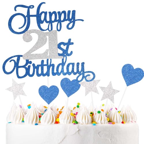 ZHIHUI Tortendeko 21 Geburtstag Blau&Silber Junge Mädchen, 7Stück 21.Kuchendeko Geburtstag, Happy 21 Birthday Deko Torte Kuchen Deko Cake Topper für 21 Geburstagstorte Deko Jungen Mädchen Mann Frau ZHIHUI Tortendeko 21 Geburtstag Blau&Silber Junge Mädchen, 7Stück 21.Kuchendeko Geburtstag, Happy 21 Birthday Deko Torte Kuchen Deko Cake Topper für 21 Geburstagstorte Deko Jungen Mädchen Mann Frau von ZHIHUI