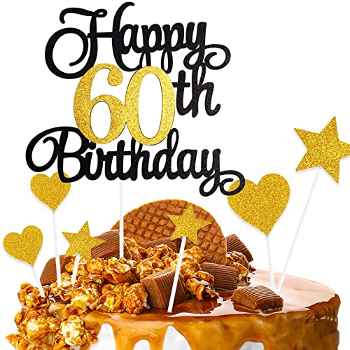 ZHIHUI Tortendeko 60 Geburtstag Schwarz&Golden Junge Mädchen, 7Stück 60.Kuchendeko Geburtstag, Happy 60 Birthday Deko Torte Kuchen Deko Cake Topper für 60 Geburstagstorte Deko Jungen Mädchen Mann Frau ZHIHUI Tortendeko 60 Geburtstag Schwarz&Golden Junge Mädchen, 7Stück 60.Kuchendeko Geburtstag, Happy 60 Birthday Deko Torte Kuchen Deko Cake Topper für 60 Geburstagstorte Deko Jungen Mädchen Mann Frau von ZHIHUI