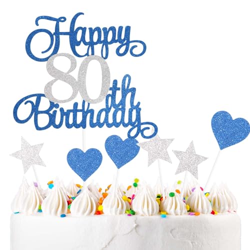ZHIHUI Tortendeko 80 Geburtstag Blau&Silber Junge Mädchen, 7Stück 80.Kuchendeko Geburtstag, Happy 80 Birthday Deko Torte Kuchen Deko Cake Topper für 80 Geburstagstorte Deko Jungen Mädchen Mann Frau ZHIHUI Tortendeko 80 Geburtstag Blau&Silber Junge Mädchen, 7Stück 80.Kuchendeko Geburtstag, Happy 80 Birthday Deko Torte Kuchen Deko Cake Topper für 80 Geburstagstorte Deko Jungen Mädchen Mann Frau von ZHIHUI