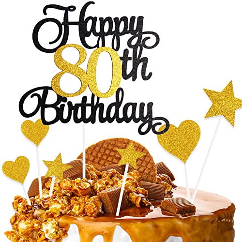 ZHIHUI Tortendeko 80 Geburtstag Schwarz&Golden Junge Mädchen, 7Stück 80.Kuchendeko Geburtstag, Happy 80 Birthday Deko Torte Kuchen Deko Cake Topper für 80 Geburstagstorte Deko Jungen Mädchen Mann Frau ZHIHUI Tortendeko 80 Geburtstag Schwarz&Golden Junge Mädchen, 7Stück 80.Kuchendeko Geburtstag, Happy 80 Birthday Deko Torte Kuchen Deko Cake Topper für 80 Geburstagstorte Deko Jungen Mädchen Mann Frau von ZHIHUI