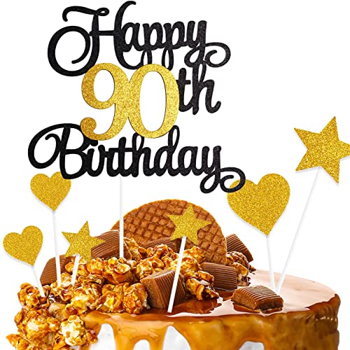 ZHIHUI Tortendeko 90 Geburtstag Schwarz&Golden Junge Mädchen, 7Stück 90.Kuchendeko Geburtstag, Happy 90 Birthday Deko Torte Kuchen Deko Cake Topper für 90 Geburstagstorte Deko Jungen Mädchen Mann Frau ZHIHUI Tortendeko 90 Geburtstag Schwarz&Golden Junge Mädchen, 7Stück 90.Kuchendeko Geburtstag, Happy 90 Birthday Deko Torte Kuchen Deko Cake Topper für 90 Geburstagstorte Deko Jungen Mädchen Mann Frau von ZHIHUI