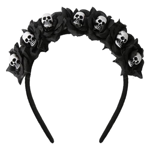 ZHITENG Halloween Haarreif Schwarzen Rosen Totenkopf Deko, Halloween Kopfschmuck, Dia de Los Muertos Deko Haarkranz Blumen, Dia de Los Muertos Haarreif für Kostüm Tag der Toten Party Dekoration ZHITENG Halloween Haarreif Schwarzen Rosen Totenkopf Deko, Halloween Kopfschmuck, Dia de Los Muertos Deko Haarkranz Blumen, Dia de Los Muertos Haarreif für Kostüm Tag der Toten Party Dekoration von ZHITENG