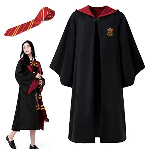 Magier Robe,Magier Uniform,mit Umhang und Krawatte,für Karneval,Halloween,Harry Potter cosplay kostüm (M, rot) von ZHIXUN