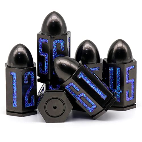 Bullet Metall Würfel Set, D6 DND Würfel 6pcs, ZHOORQI Blutfleck Polyedrische Würfel für D&D Dungeons and Dragons Zubehör Geschenk(Bullet - Glitter Blue) von ZHOORQI
