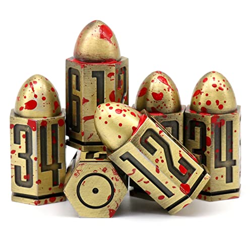 Bullet Metall Würfel Set, DND Würfel 6er D6 Würfel, ZHOORQI Blutfleck Polyedrische Würfel für D&D Dungeons & Dragons Würfel Zubehör Geschenk (6Bullet - Bronze) von ZHOORQI