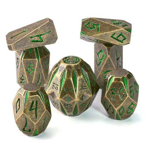 DND Würfel Set Metall Polyedrische Würfelset, ZHOORQI Stonehenge Thema DND Dice für Dungeons and Dragons, TTRPG Rollenspiel Tischspiel Cool & Mystisch Würfel Zubehör（ST-Bronze Green） von ZHOORQI