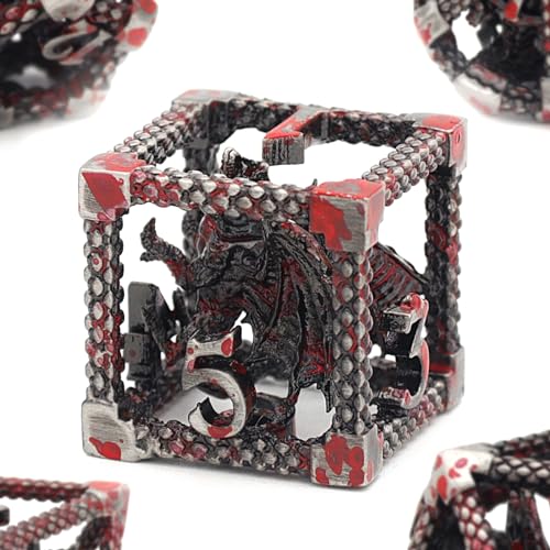 DND Würfel Set Polyhedrische Würfelset Hollow Imprisoned Drachen Würfel D&D Spielwürfel für Dungeons and Dragons Würfel ZHOORQI RPG Metall Würfelset MTG Pathfinder DND Geschenke(3D-Blood Spot) von ZHOORQI