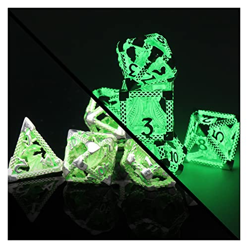 DND Würfel Set Polyhedrische Würfelset Hollow Imprisoned Drachen Würfel D&D Spielwürfel für Dungeons and Dragons Würfel ZHOORQI RPG Metall Würfelset MTG Pathfinder DND Geschenke(3D-Glowing Green) von ZHOORQI