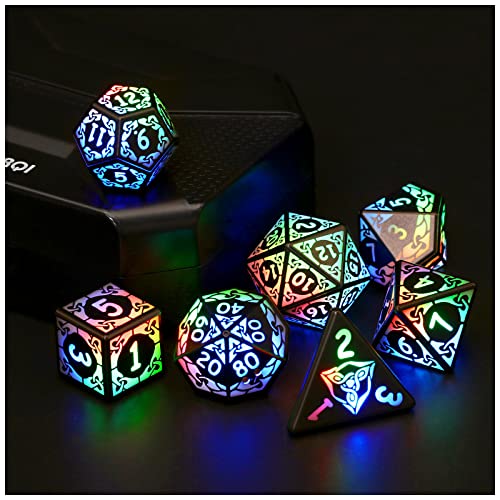 DND Würfel Wiederaufladbar mit Ladebox, 7 PCS LED Dice, Dungeons and Dragons Polyedrische Würfelset für Tabletop Spiele ZHOORQI D&D Würfel (Colored Light up Dice) von ZHOORQI