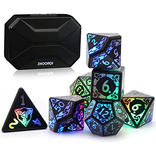 DND Würfel Wiederaufladbar mit Ladebox, 7 PCS LED Elektronische Würfel, Dungeons and Dragons Würfel Polyedrische Würfel Sets für Tabletop Spiele ZHOORQI D&D Würfel MTG Pathfinder RPG (Light up Dice) von ZHOORQI