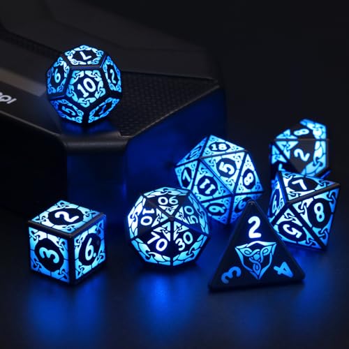 DND Würfel Wiederaufladbar mit Ladebox, 7 PCS LED Würfel, Dungeons and Dragons Würfel Polyedrische Würfel Set für Tabletop Spiele ZHOORQI D&D Würfel MTG Pathfinder Role Playing Game（Blue Light up Dice von ZHOORQI