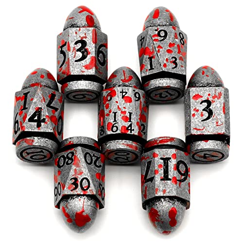Bullet Würfelset Metall, DND Dice Set 7 Stück, ZHOORQI Dungeons and Dragons Würfel, Polyedrische Würfel Set D&D für Rollenspiele, Pathfinder, The Gun Dice Set for Table Games(7Bullet-Blood Silver) Bullet Würfelset Metall, DND Dice Set 7 Stück, ZHOORQI Dungeons and Dragons Würfel, Polyedrische Würfel Set D&D für Rollenspiele, Pathfinder, The Gun Dice Set for Table Games(7Bullet-Blood Silver) von ZHOORQI