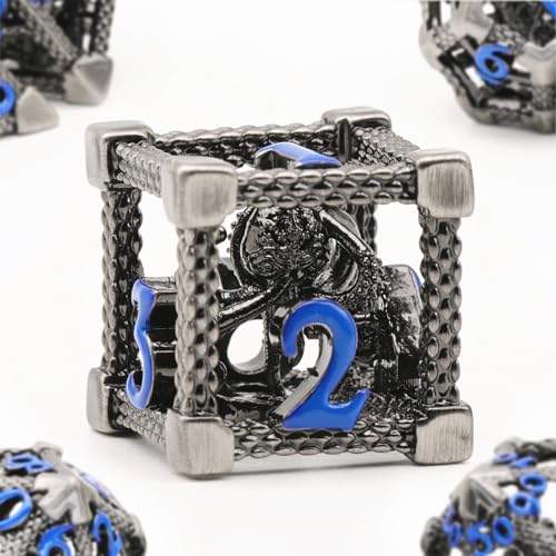 DND Würfelset Rollenspiel, Polyedrische Würfel Set D&D Metall ZHOORQI 7 Stück Der Cthulhu Würfelset für Brettspiel Dungeons and Dragons Verwendet Wird (Z-Blue Number) von ZHOORQI
