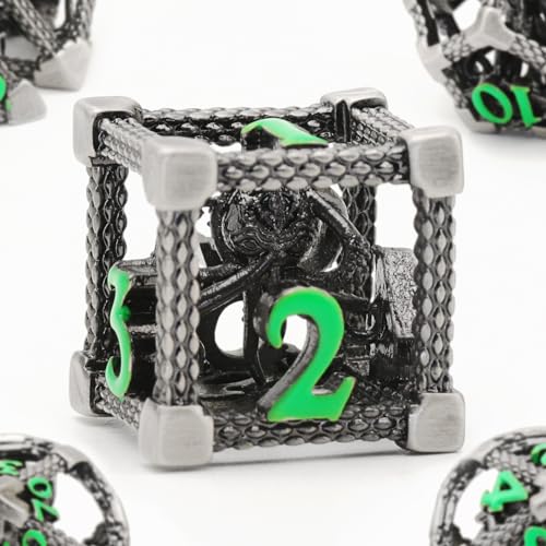 DND Würfelset Rollenspiel, Polyedrische Würfel Set D&D Metall ZHOORQI 7 Stück Der Cthulhu Würfelset für Brettspiel Dungeons and Dragons Verwendet Wird (Z-Green Number) von ZHOORQI
