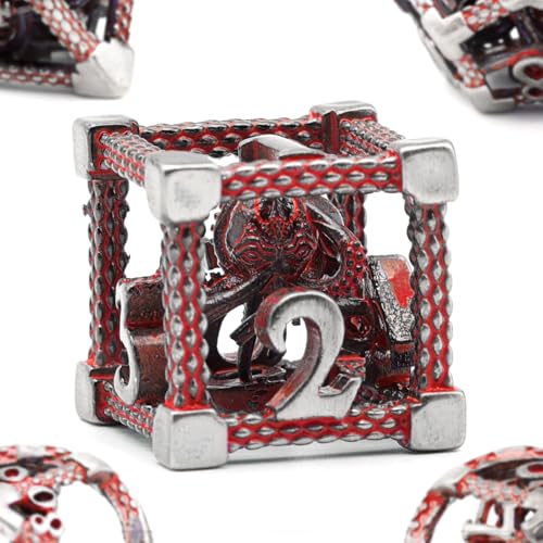 DND Würfelset Rollenspiel, Polyedrische Würfel Set D&D Metall ZHOORQI 7 Stück Der Cthulhu Würfelset für Brettspiel Dungeons and Dragons Verwendet Wird (Z-Blood Red) von ZHOORQI