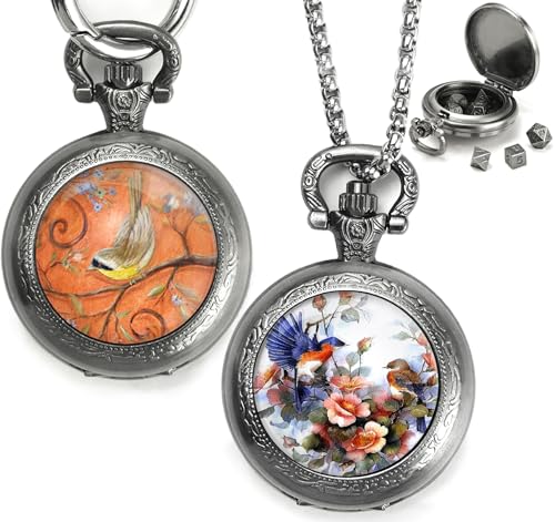 Mini DND Würfel Set mit Taschenuhr 2Pack, Polyedrische Metall Würfelset für Dungeons & Dragons/D&D, Kleine Würfel Tragbare Halskette Schlüsselanhänger für Männer Frauen RPG Geschenke(Flower & Bird-B) Mini DND Würfel Set mit Taschenuhr 2Pack, Polyedrische Metall Würfelset für Dungeons & Dragons/D&D, Kleine Würfel Tragbare Halskette Schlüsselanhänger für Männer Frauen RPG Geschenke(Flower & Bird-B) von ZHOORQI