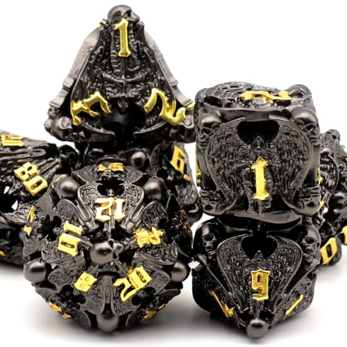 Würfelset for Dungeons and Dragons, DND Würfel 7 Pcs, ZHOORQI D&D Polyedrische Würfel Set Metall für Rollenspiele, The DND Dice Set for Table Games (TS-Black Gold) von ZHOORQI