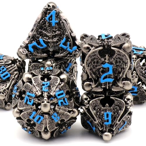 Würfelset Dungeons and Dragons Würfel, DND Würfel 7 teilig, ZHOORQI Polyedrische Würfel Set D&D Würfelset Metall für Rollenspiele, Pathfinder, The DND Dice Set for Table Games(TS-Blue) von ZHOORQI