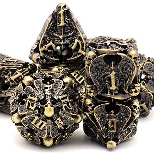 Würfelset for Dungeons and Dragons, DND Würfel 7 Pcs, ZHOORQI D&D Polyedrische Würfel Set Metall für Rollenspiele, The DND Dice Set for Table Games (TS-Bronze) von ZHOORQI